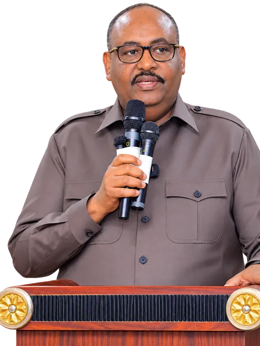 H.E. Said Abdullahi Deni speaking at the podium